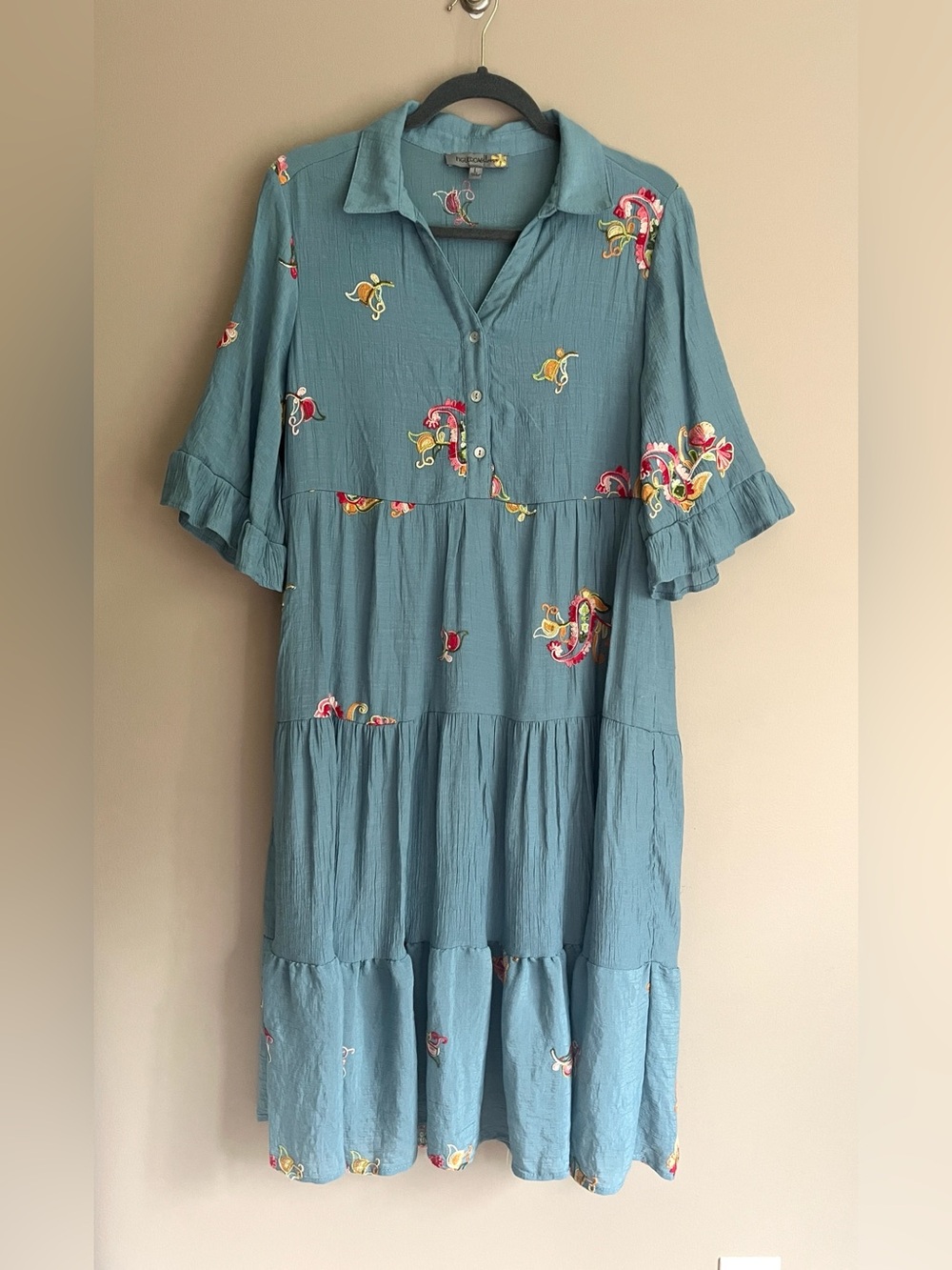 Figueroa & Flower Blue Tiered Embroidered Maxi Dress size large